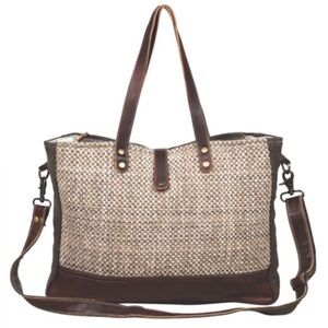 Myra canvas and leather bag, upcycled materials, shoulder strap, new